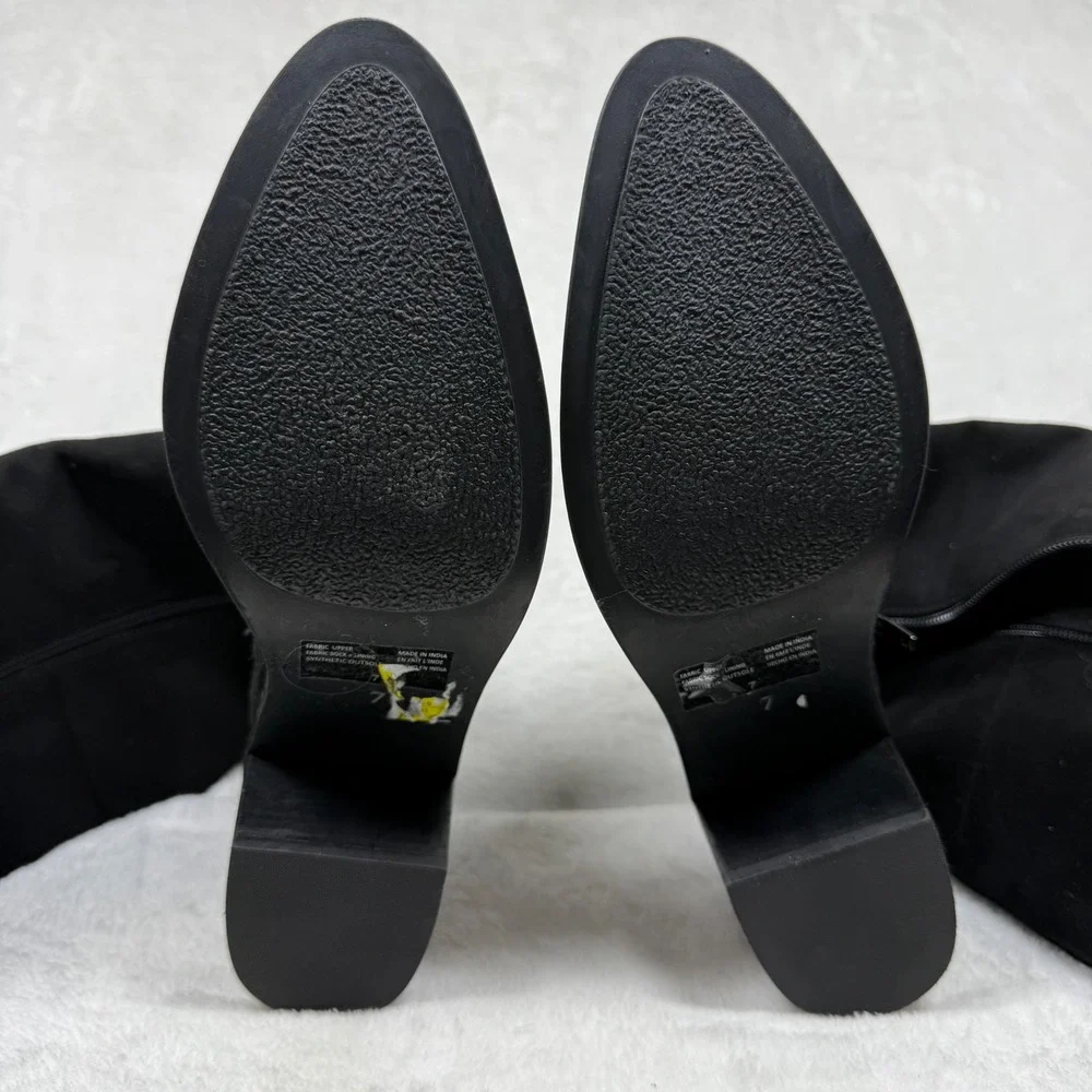 Seychelles Black Over the Knee Fabric Block Heel Boots Womens 7 Side Zip Pointed